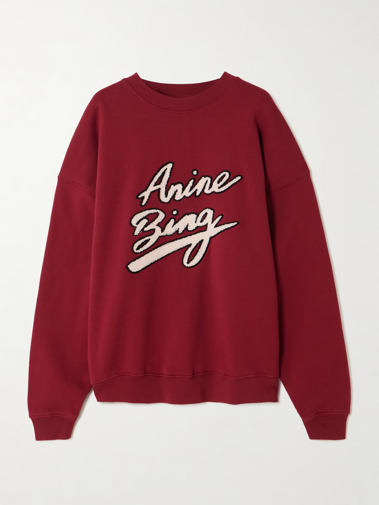 Anine Bing - Miles Appliquéd Chenille-trimmed Cotton-jersey Sweatshirt - Burgundy | NET-A-PORTER (US)