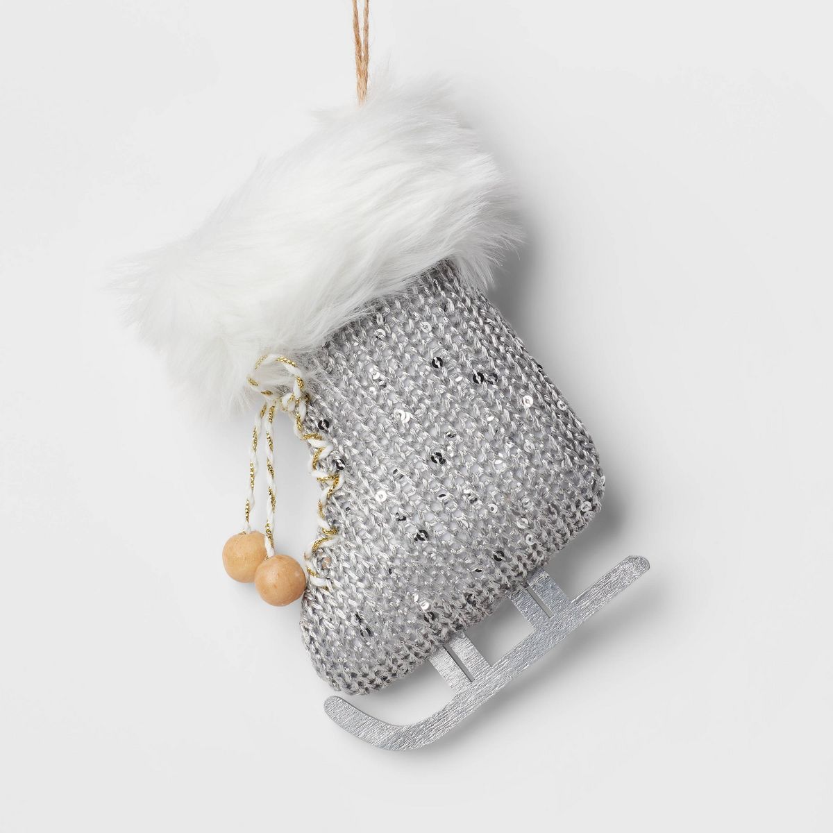 Knit Ice Skate with Faux Fur Trim Christmas Tree Ornament Gray - Wondershop™ | Target