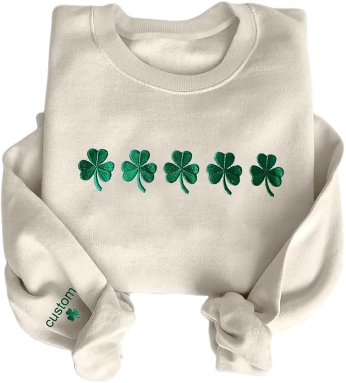 Personalized Embroidered St Patricks Day Sweatshirt Irish Lucky Shamrock Sweatshirts Women Men | Amazon (US)