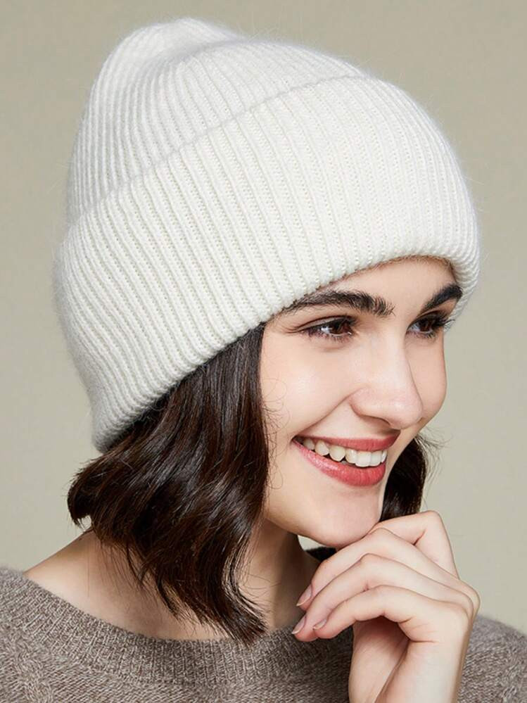 1pc Women's Solid Color Double-Layered Cuffed Knitted Beanie Hat, Autumn/Winter Halloween | SHEIN
