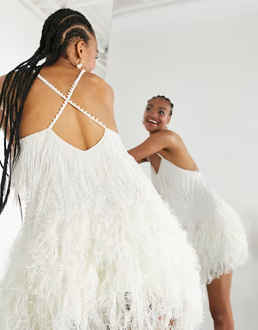 ASOS EDITION pearl embellished cami dress with faux feather hem | ASOS (Global)