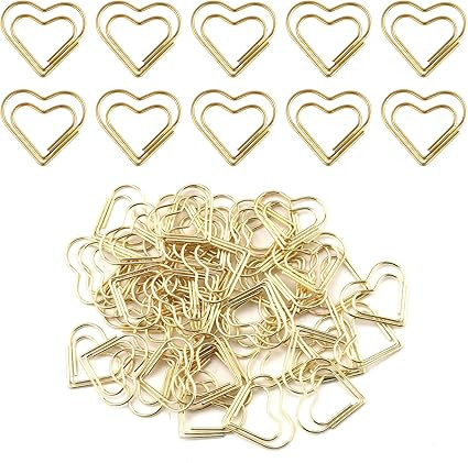 100pcs Mini Gold Heart Paper Clips, Small Cute Love Shaped Paper Clips Stainless Steel Metal Pape... | Amazon (CA)
