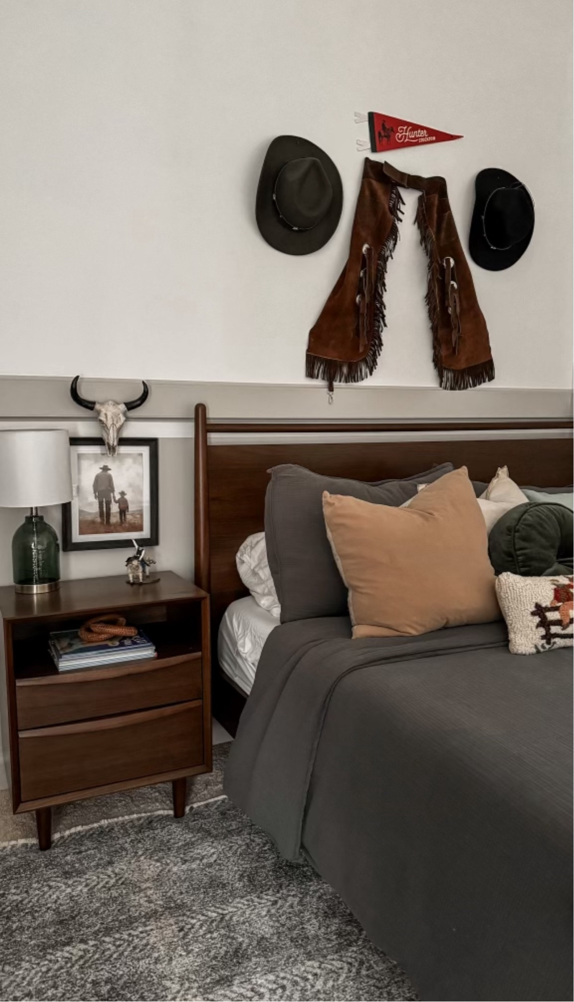 Big boy room! Rodeo inspired room for my son. Cowboy room, western themed room, hats, toddler bedroom, Etsy, article bed

#LTKhome