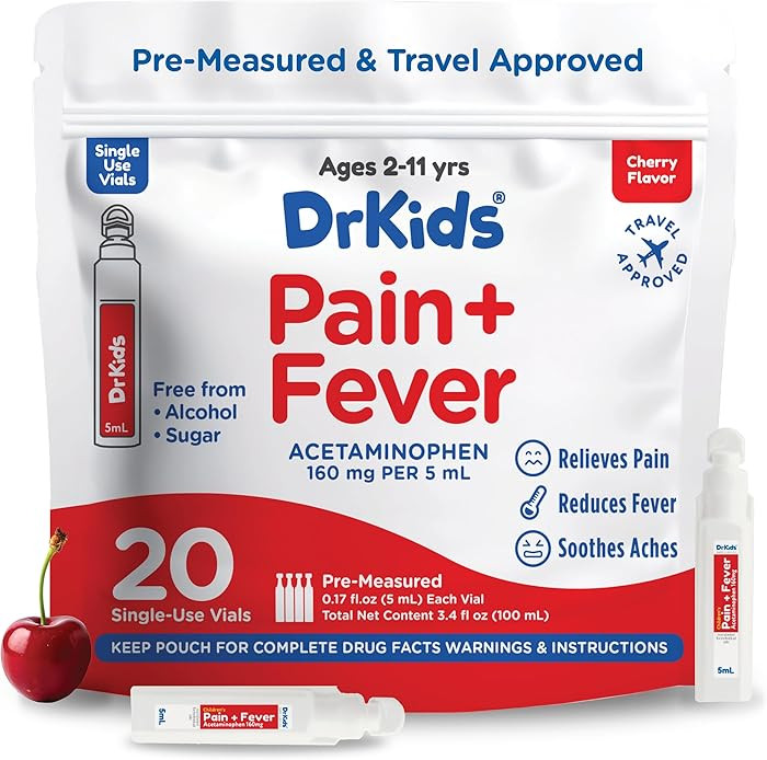 Dr. Kids Children\u2019s Pain and Fever Medicine - Acetaminophen for Kids Ages 2-11, Pre-Measured... | Amazon (US)