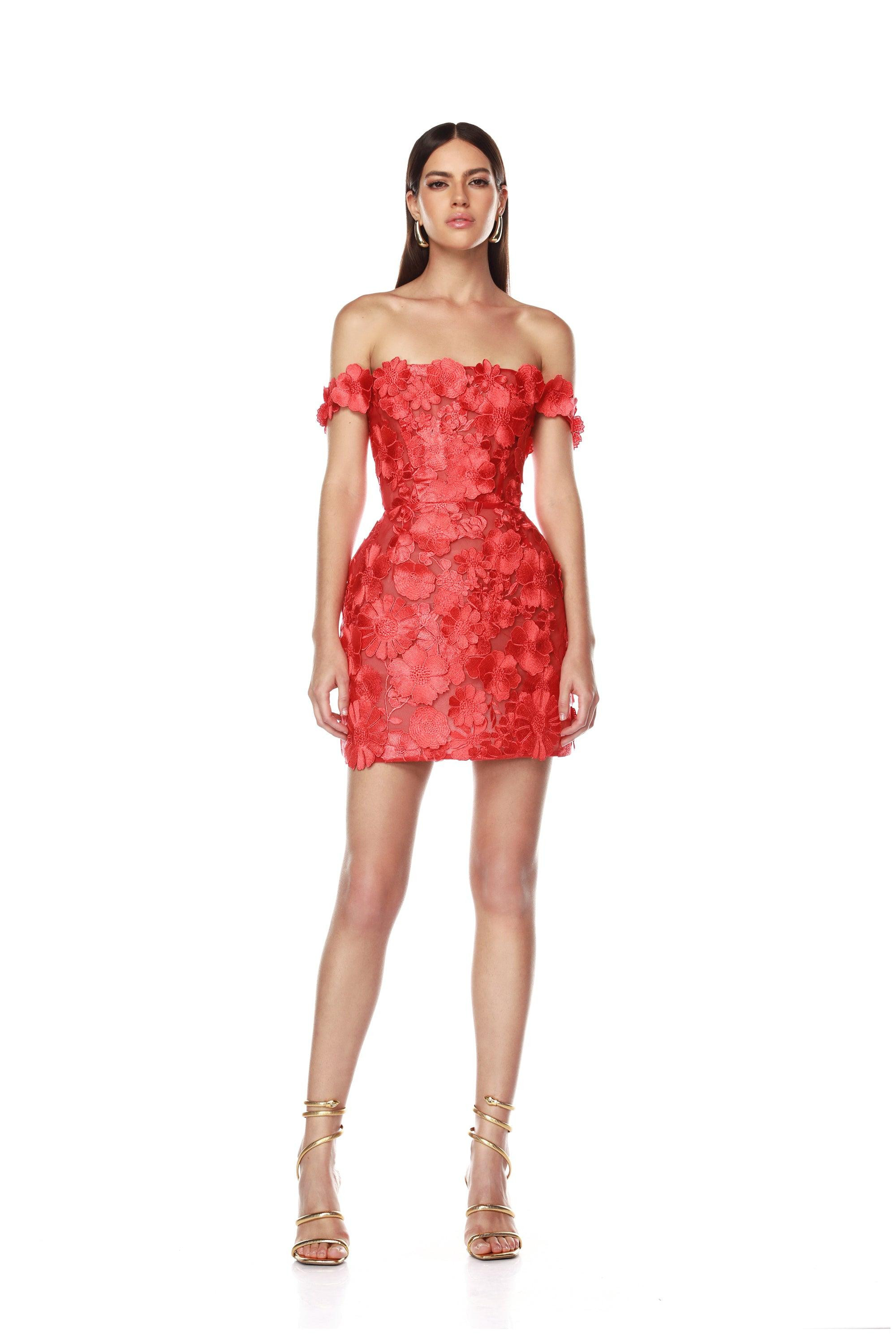 Jasmine Maraya Off The Shoulder Red Mini Dress | Bronx and Banco