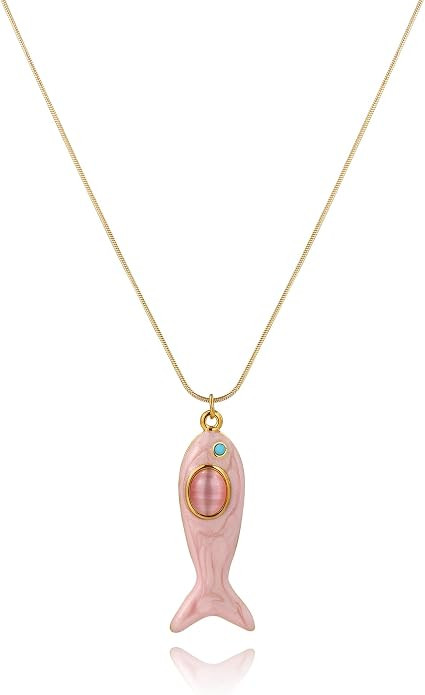 Boho Summer Fish Sea Pendant Charms Necklace For Women,Colored Seashore Ocean Holiday Stainless S... | Amazon (US)