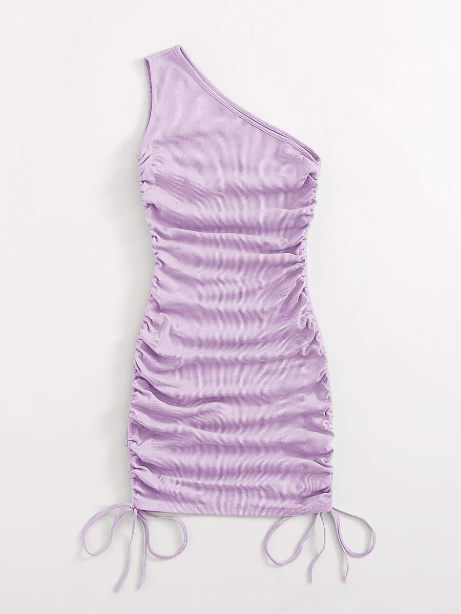 SHEIN One Shoulder Ruched Knot Side Bodycon Dress | SHEIN