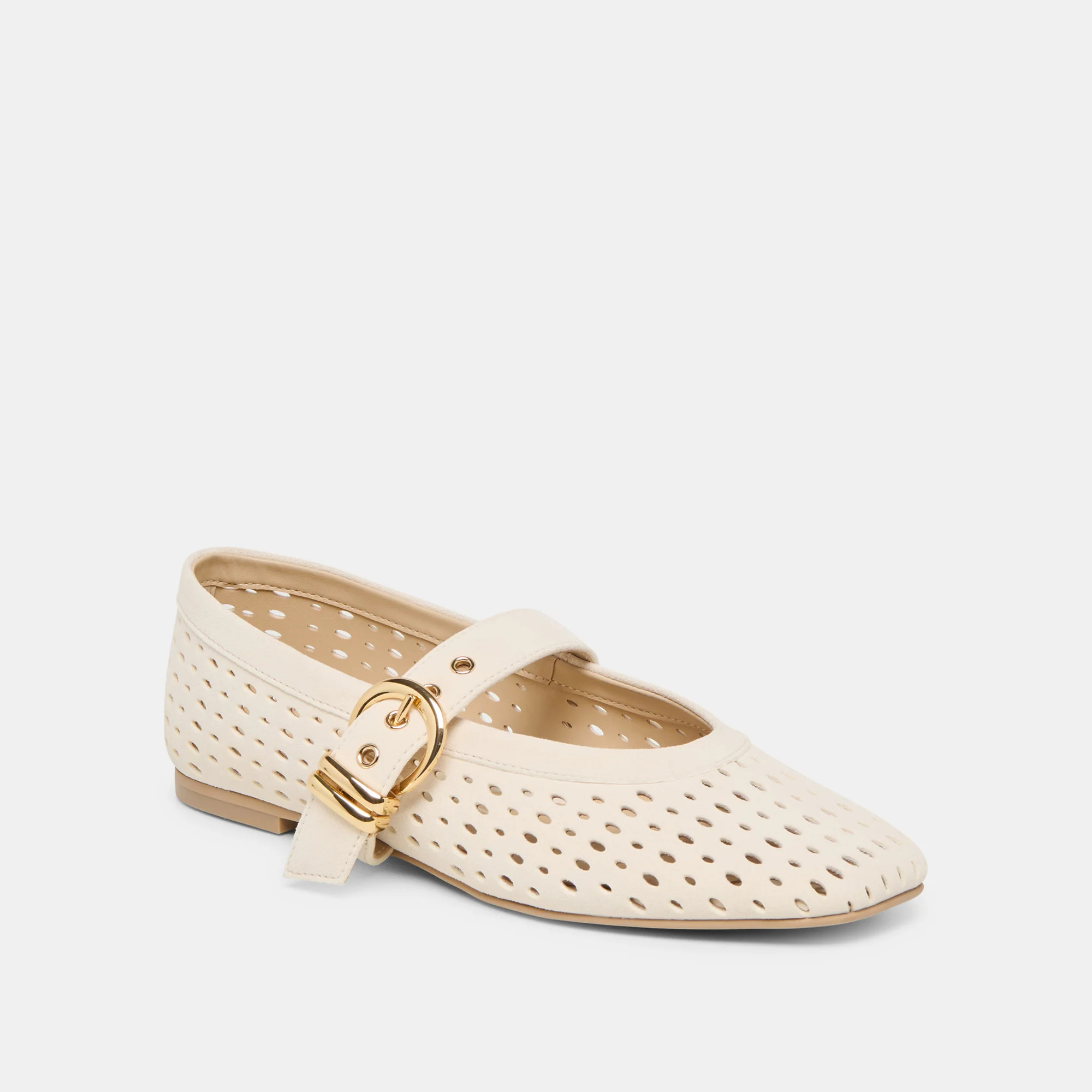 Mikel Ballet Flats Creme Perforated Suede | DolceVita.com