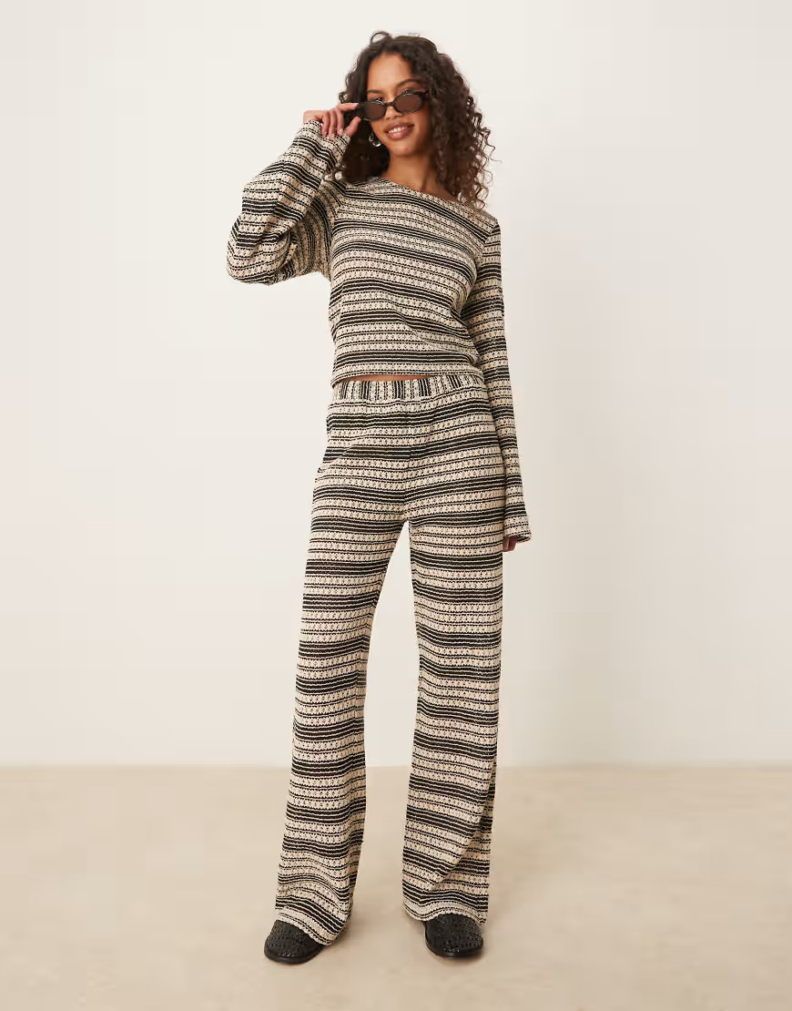 ASOS DESIGN striped crochet stitch flared pants in black and white - part of a set-Multi | ASOS (Global)