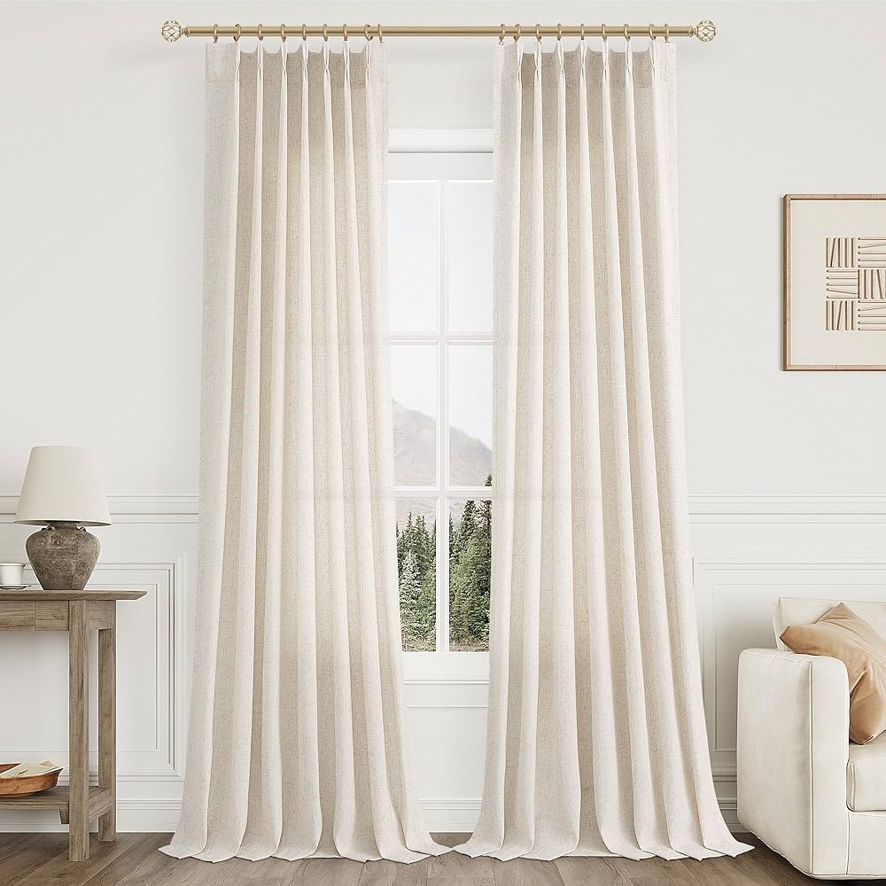 Pinch Pleated Linen Curtains 108 Inches long for Living Room 2 Panels Set Cream Beige Flax Pleat ... | Amazon (US)