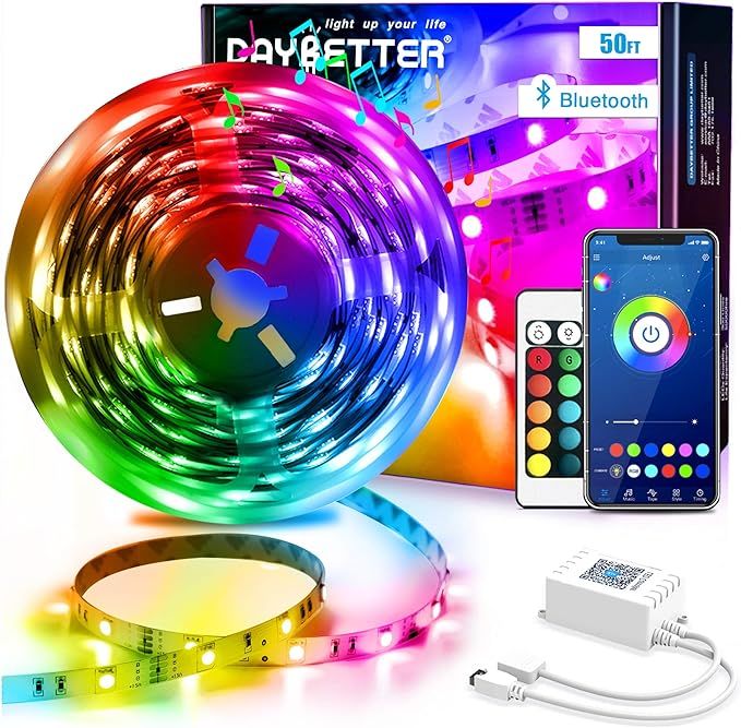 DAYBETTER Led Strip Lights 50ft Smart Light Strips with App Control Remote, 5050 RGB Led Lights f... | Amazon (US)