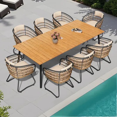 Marles 8 Person Rectangular Outdoor Dining Set with Cushions (Set of 9) | Wayfair North America