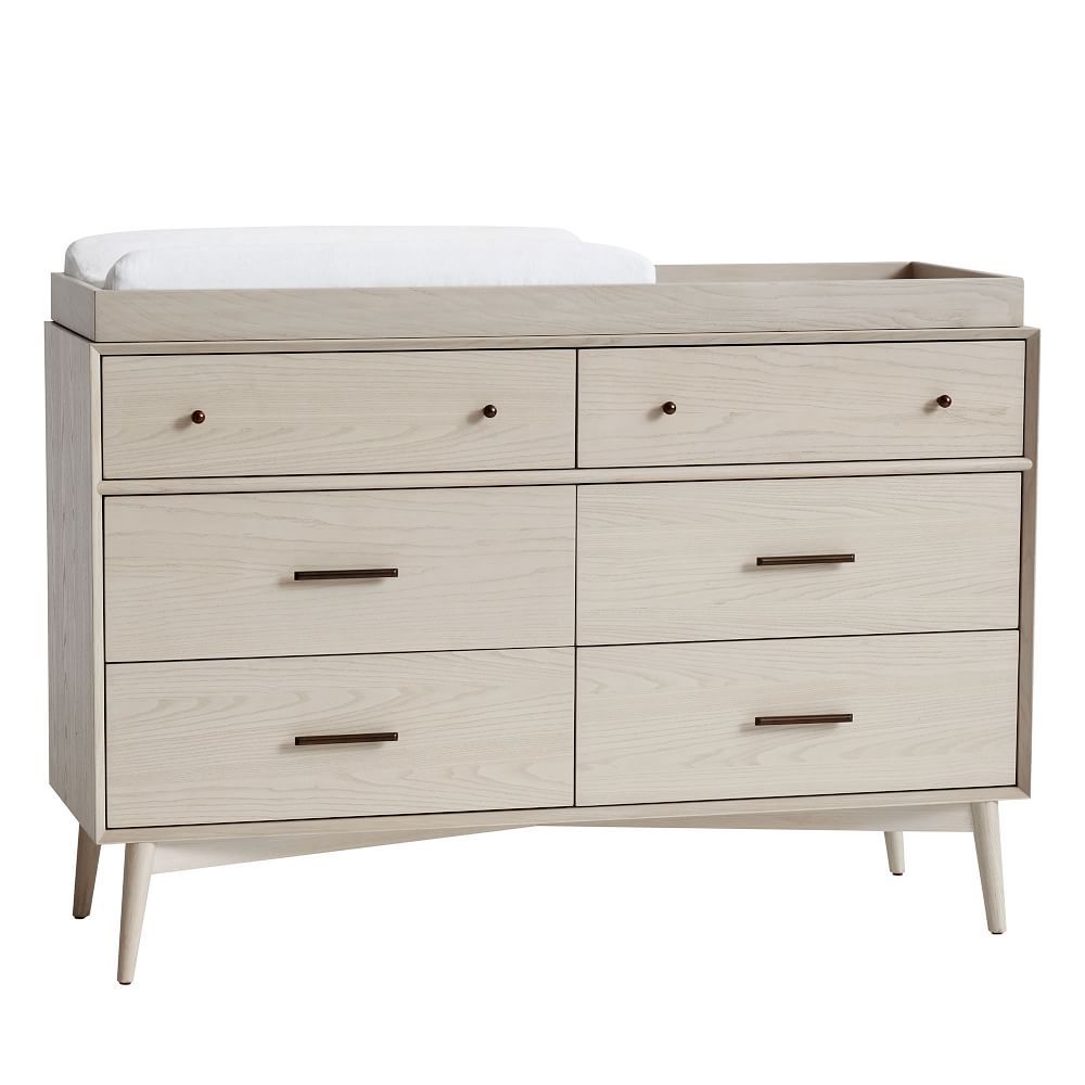 Mid-Century 6-Drawer Changing Table - Pebble | West Elm (US)