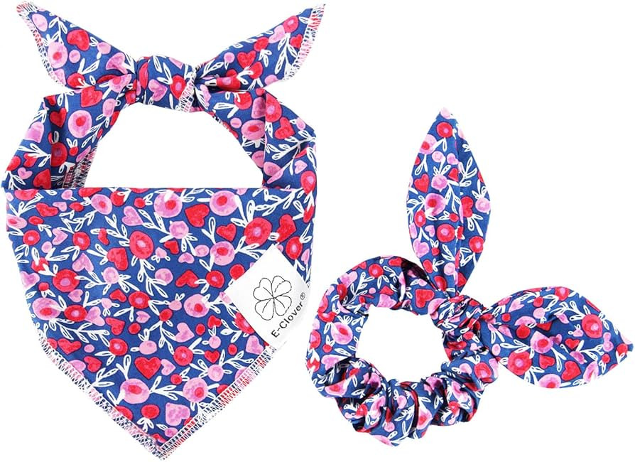 E-Clover Cute Girl Dog Bandanas & Matching Scrunchie Set Heart Dog Bandana Scarf with Bow Hair Ti... | Amazon (US)