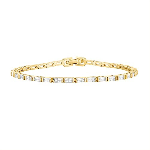 PAVOI 14K Yellow Gold Plated CZ Tennis Bracelet For Women | Classic Emerald Cut Simulated Diamond Bracelet | 6.5 Inches | Amazon (US)