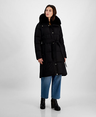 MICHAEL Michael Kors Women's Faux-Fur-Collar Belted Puffer Coat, Created for Macy's - Macy's | Macy's