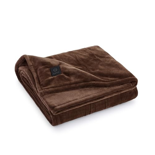 Brookstone Heated Plush Throw Heated Blanket Throw - Heated Throw Blanket Electric - Heated Blankets - 4 Heat Settings, 4-Hour Auto Shut Off, 100% Polyester, 50"x60" - Brown Solid | Amazon (US)