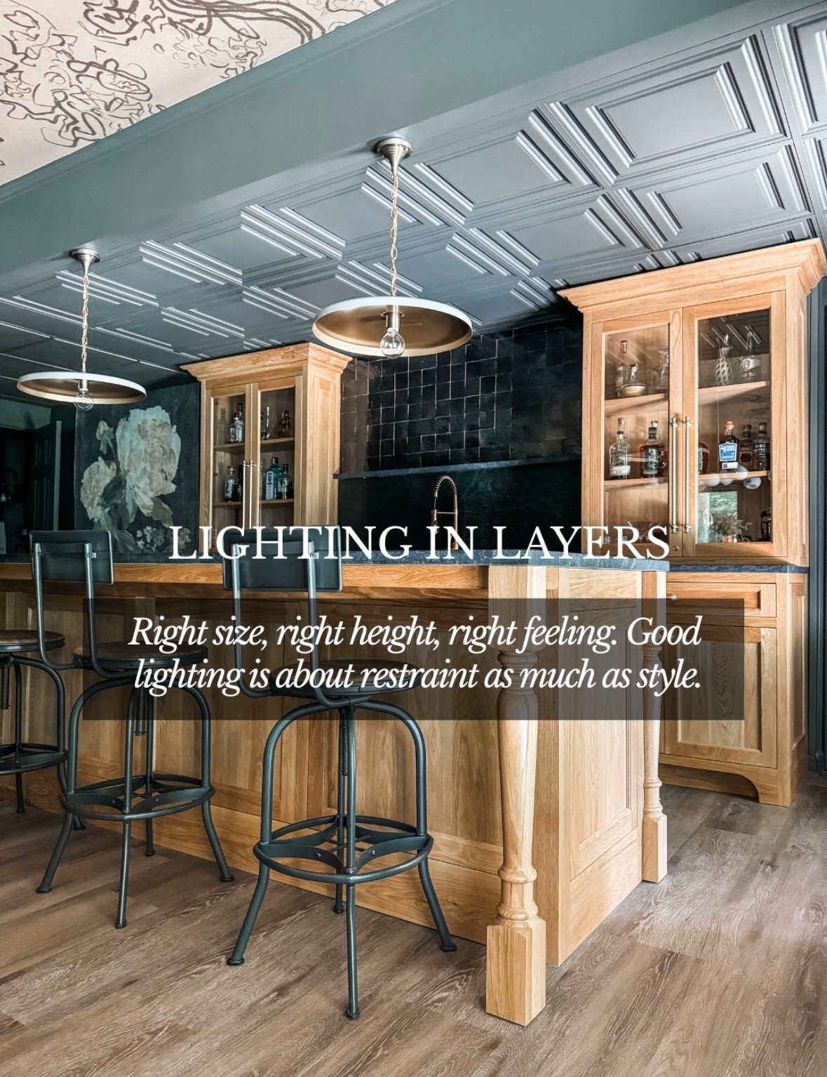 Lighting in layers makes all the difference ✨
This kitchen is all about balanced pendant lighting—a brass pendant light hung at the right height over a solid wood kitchen island, paired with black bar stools, glass-front cabinets, and a dark tile backsplash for contrast. The coffered ceiling, warm wood cabinetry, and modern kitchen lighting work together to create a space that feels elevated but livable. Proof that good lighting isn’t just about style—it’s about scale, placement, and restraint. All pieces are linked on LTK 🤍

#eanesinteriors #kitchenlighting #pendantlighting #brasspendant #layeredlighting #kitchenisland #woodcabinetry #blackbarstools #cofferedceiling #moderndesign #classicinteriors #moodykitchen #interiorinspo #ltkhome #ltkinspo

#LTKHome #LTKSeasonal #LTKdayinmylife