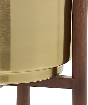 kimisty 10 Inch Large Brass Plated Gold Planter with Stand, Metal Pot with Mango Wood Stand, Mid ... | Amazon (US)