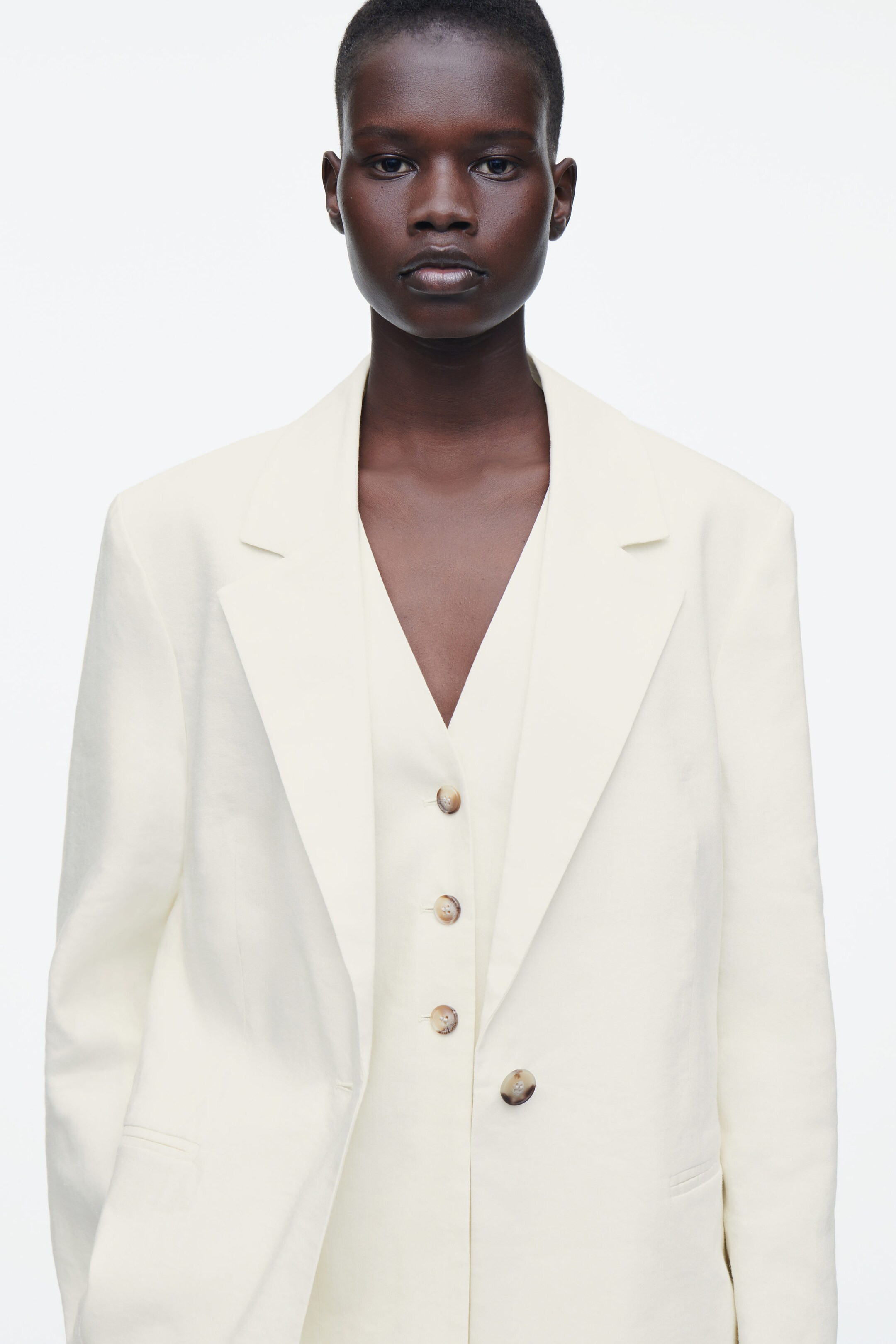 LAYERED LINEN-BLEND BLAZER - ECRU | COS UK
