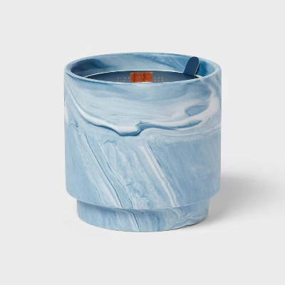 15oz Marble Print Ceramic Wooden Wick Fireside Flannel Jar Candle - Threshold™ | Target