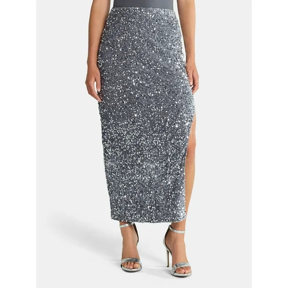 Madden NYC Women's Sequin Velour Maxi Skirt, Sizes XXS-XXL | Walmart (US)