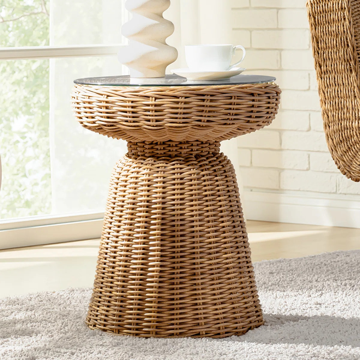 Anesty 20.75"Tall Coastal Wicker Frame with Glass Top End Table | Wayfair North America