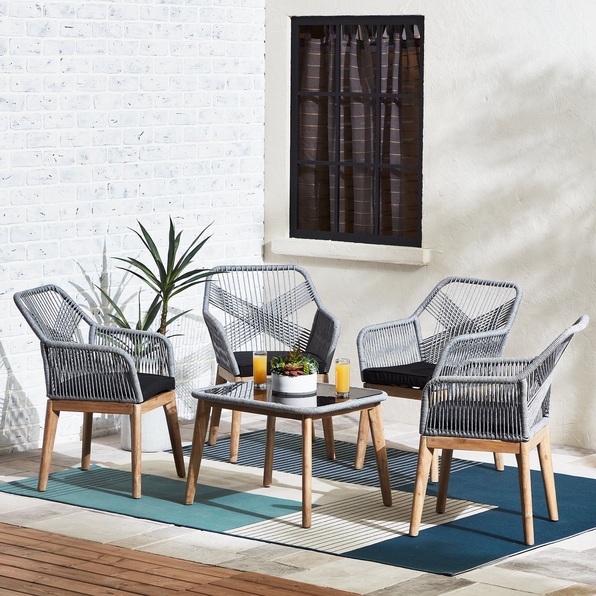 Mayview Knowlton Outdoor Woven Rope 5-Piece Conversation Set - Walmart.com | Walmart (US)