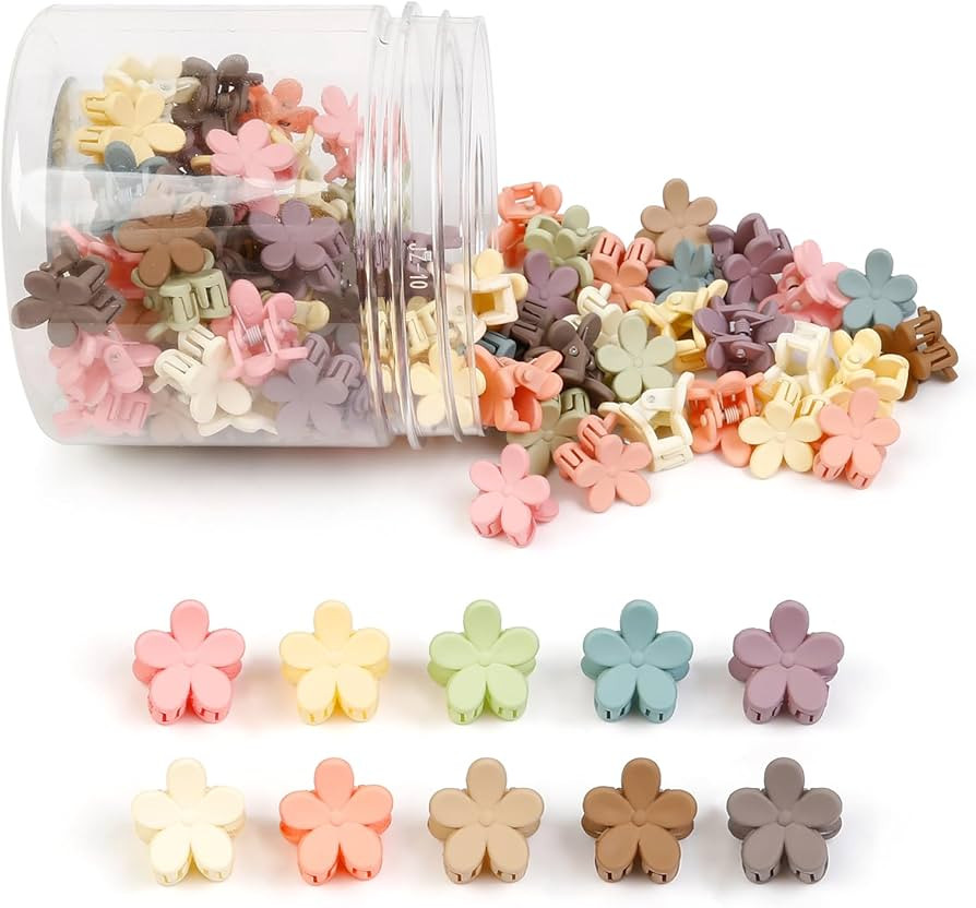 100Pcs Colorful Mini Flower Hair Clips, TEBIEKOY Baby Hair Clips Mini Claw Clips Cute Jaw Clips H... | Amazon (US)