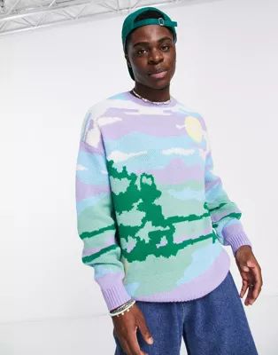 ASOS DESIGN knitted sweater with landscape jacquard | ASOS (Global)