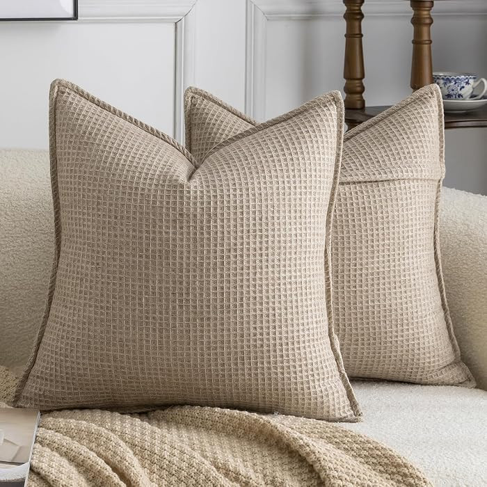 MADIZZ Pack of 2 Decorative Throw Pillow Covers 40x40 CM Taupe Linen Blend Throw Pillows Soft Sol... | Amazon (CA)