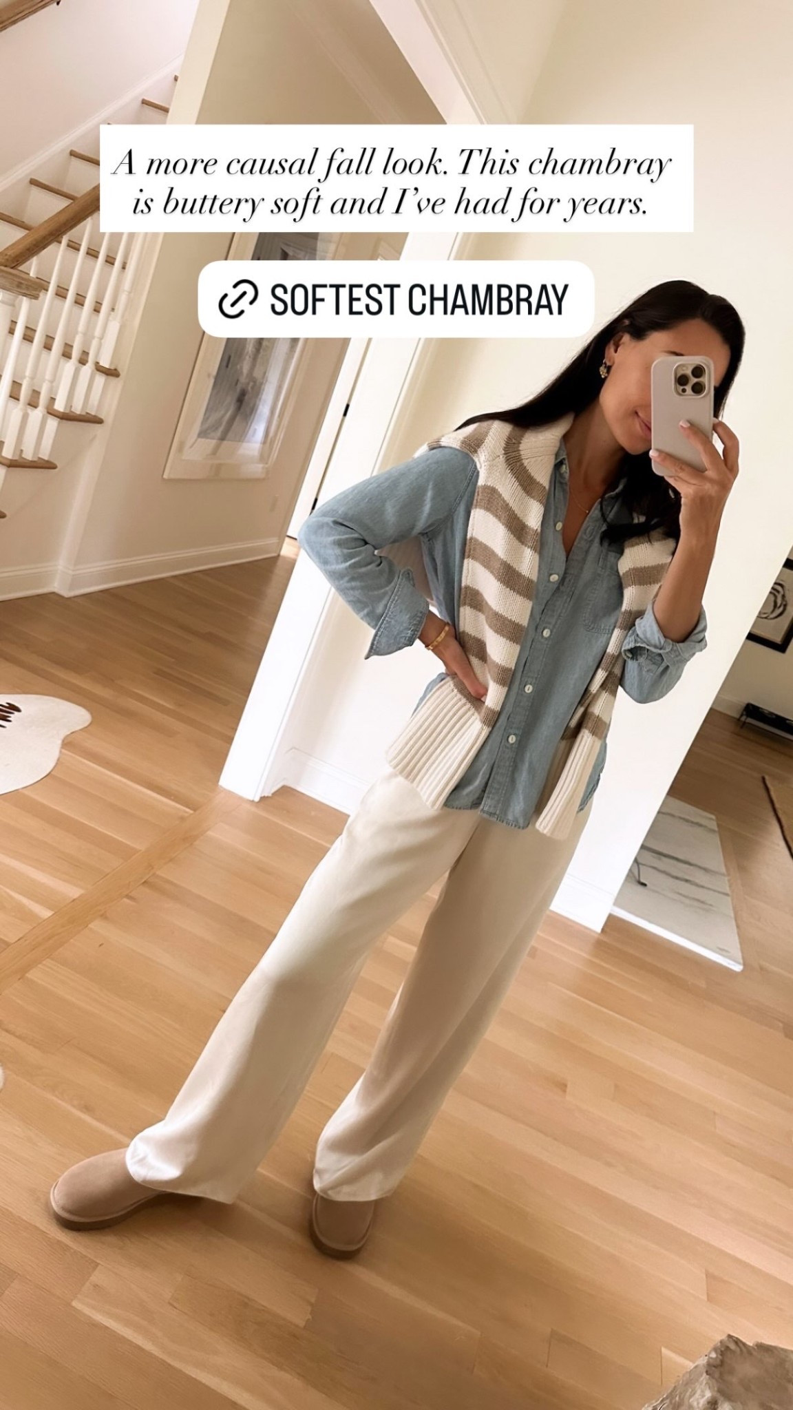 A more causal fall look. This chambray is buttery soft and I’ve had for years. Fall outfit, chambray denim button down.

#LTKootd #LTKSeasonal #LTKdayinmylife
