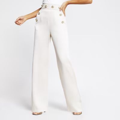 Cream high button waist wide leg trousers | River Island (US)
