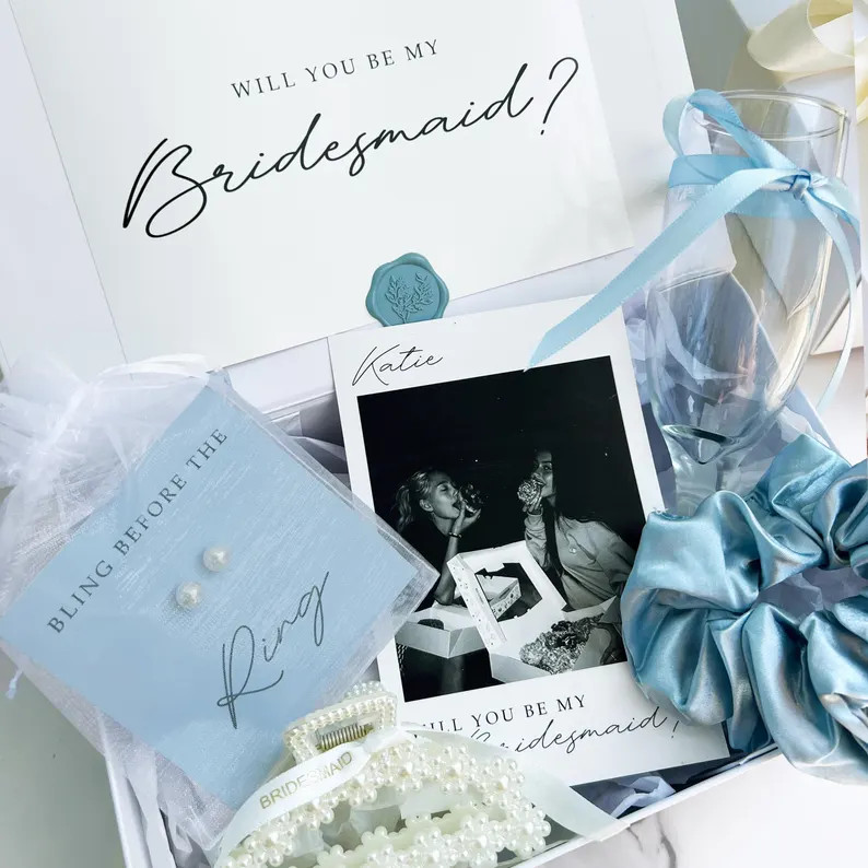 Bridesmaid Proposal Box Blue, Bridesmaid Proposal Gift, Custom Photo Card, Maid of Honor Gift, Du... | Etsy (US)