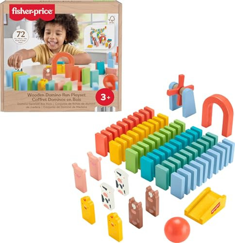 Fisher-Price Wood Preschool Game Domino Run Playset, 72-Piece Wooden Building Set for Kids Ages 3+ Years | Amazon (US)