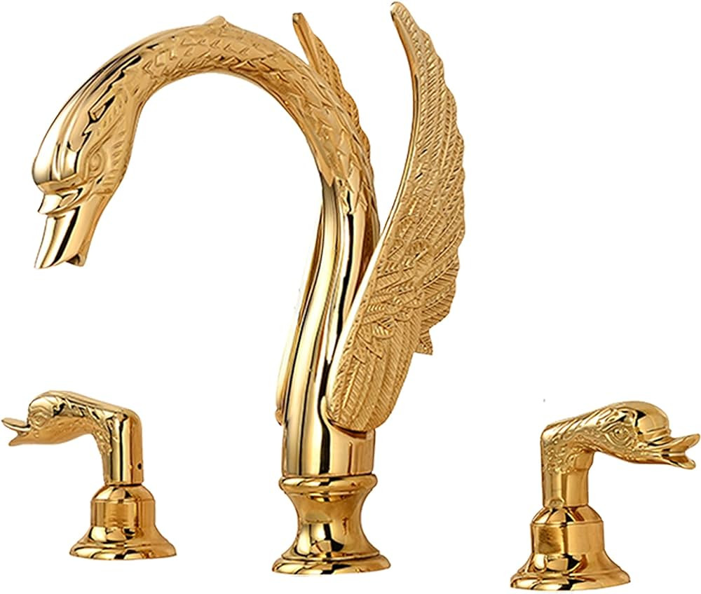 Golden Black Ornate Swan Style Bathroom Sink Faucet Combo Deck Mount Sink Mixer Tap Set Hot Cold ... | Amazon (US)
