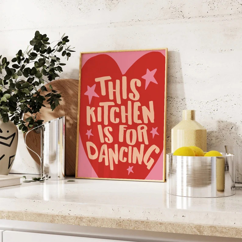 Retro Aesthetic Kitchen Decor Cute Dance Art Quote Pink - Etsy | Etsy (US)