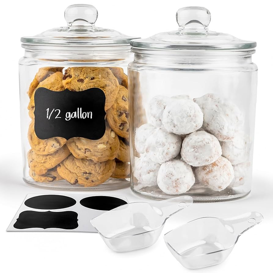 KooK Glass Storage Containers with Lids, 1/2 Gallon, Set of 2, Glass Kitchen Jars, Food & Cookie ... | Amazon (US)