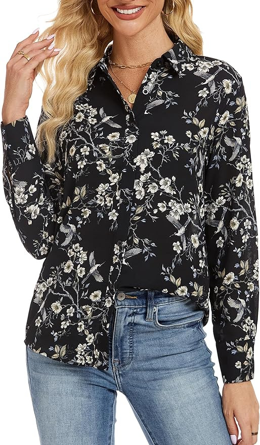 JTD Women's Button Down Shirts Long Sleeve Wrinkle-Free Collared Blouses | Business Work Tops, Dr... | Amazon (US)