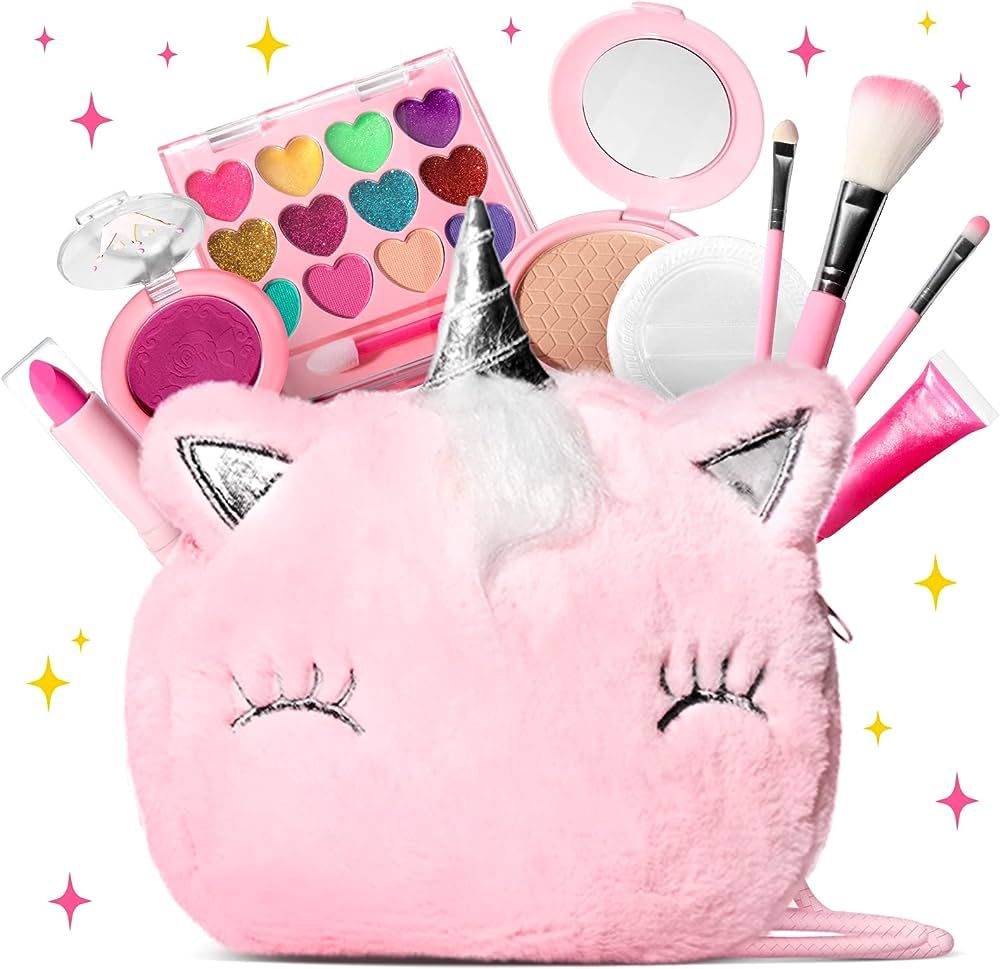 ULOVEME Kids Real Makeup Kit for Little Girls with Unicorn Bag - Real, Non Toxic, Washable Make U... | Amazon (US)