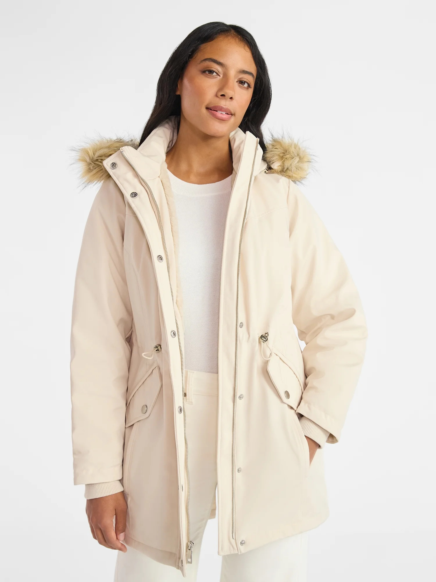 Time and Tru Women's and Women's Plus Hooded Anorak Jacket with Faux Fur Trim, Heavyweight, Sizes... | Walmart (US)