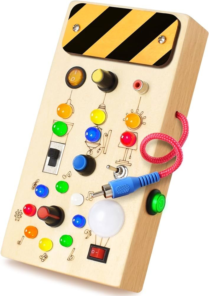 POLKRANE Toddler Montessori Busy Board - Wooden Busy Board with Led Light, Travel Toys for Toddle... | Amazon (US)