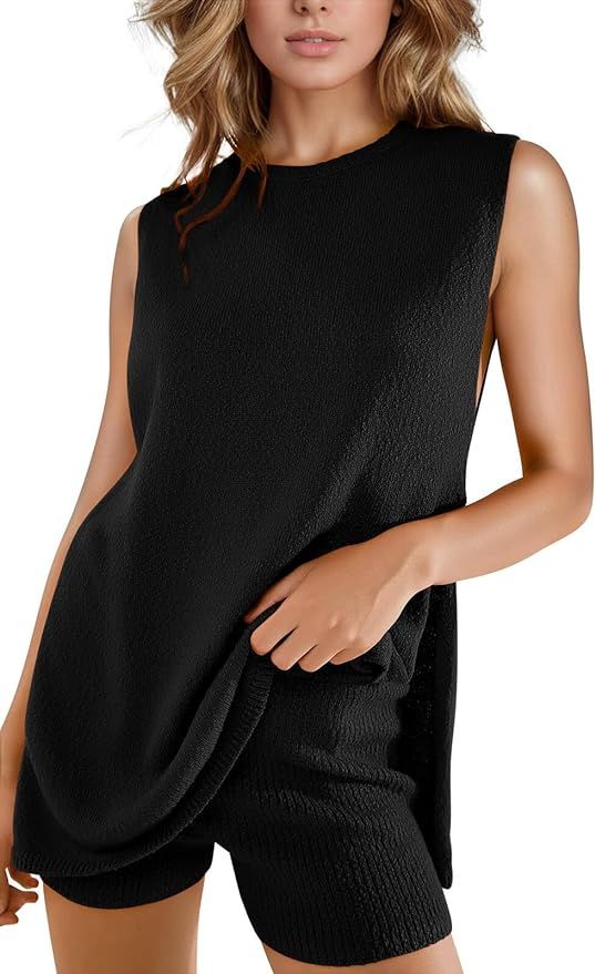 Imily Bela Womens Summer Sweater Sets Sleeveless Knit Tank Tops Matching Shorts 2 Piece Beach Vac... | Amazon (US)