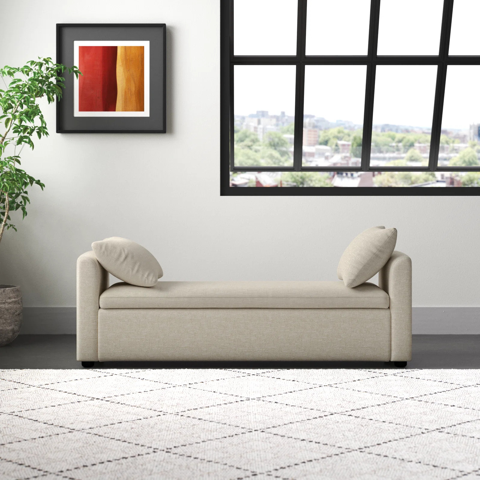 Wade Logan® Aristides Modern 59.4" Wide Storage Bench with Two Pillows for Bedroom End of Bed Ki... | Wayfair North America