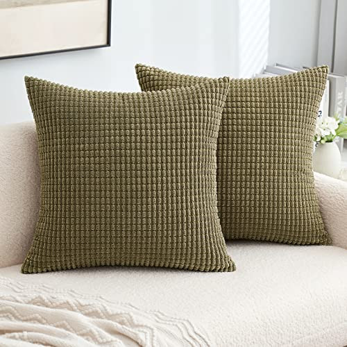 MIULEE Pack of 2 Pillow Covers 20 x 20 Inch Olive Green Super Soft Corduroy Decorative Throw Pillows Couch Home Decor for Spring Cushion Sofa Bedroom Living Room | Amazon (US)
