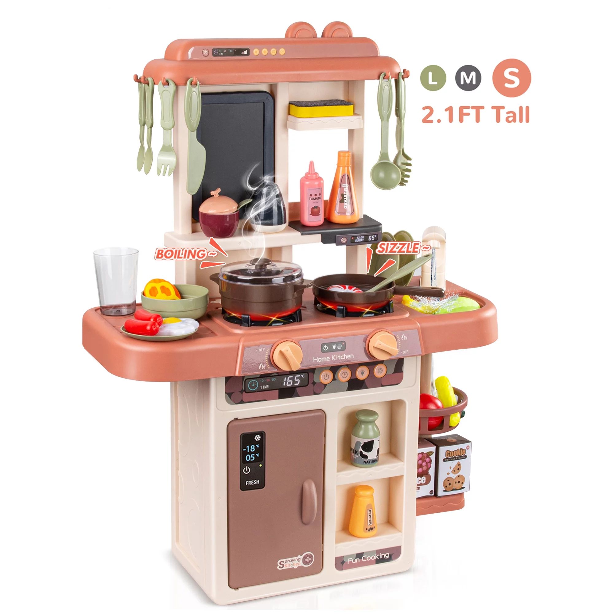 Wisairt Play Kitchen Set for Kids, 2.1FT Tall Kids Play Kitchen with Realistic Lights and Sounds,... | Walmart (US)