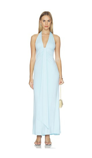 SEVEN WONDERS Kaeli Tie Front Halter Maxi Dress in Blue. - size S | Revolve Clothing (Global)