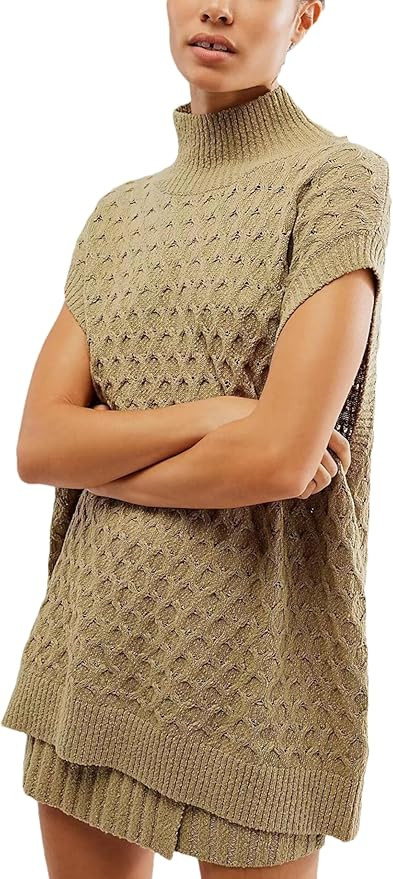 Bozanly Womens 2 Piece Sweater Set Mock Neck Cap Sleeve Knit Vest Split Mini Skirt Outfits | Amazon (US)