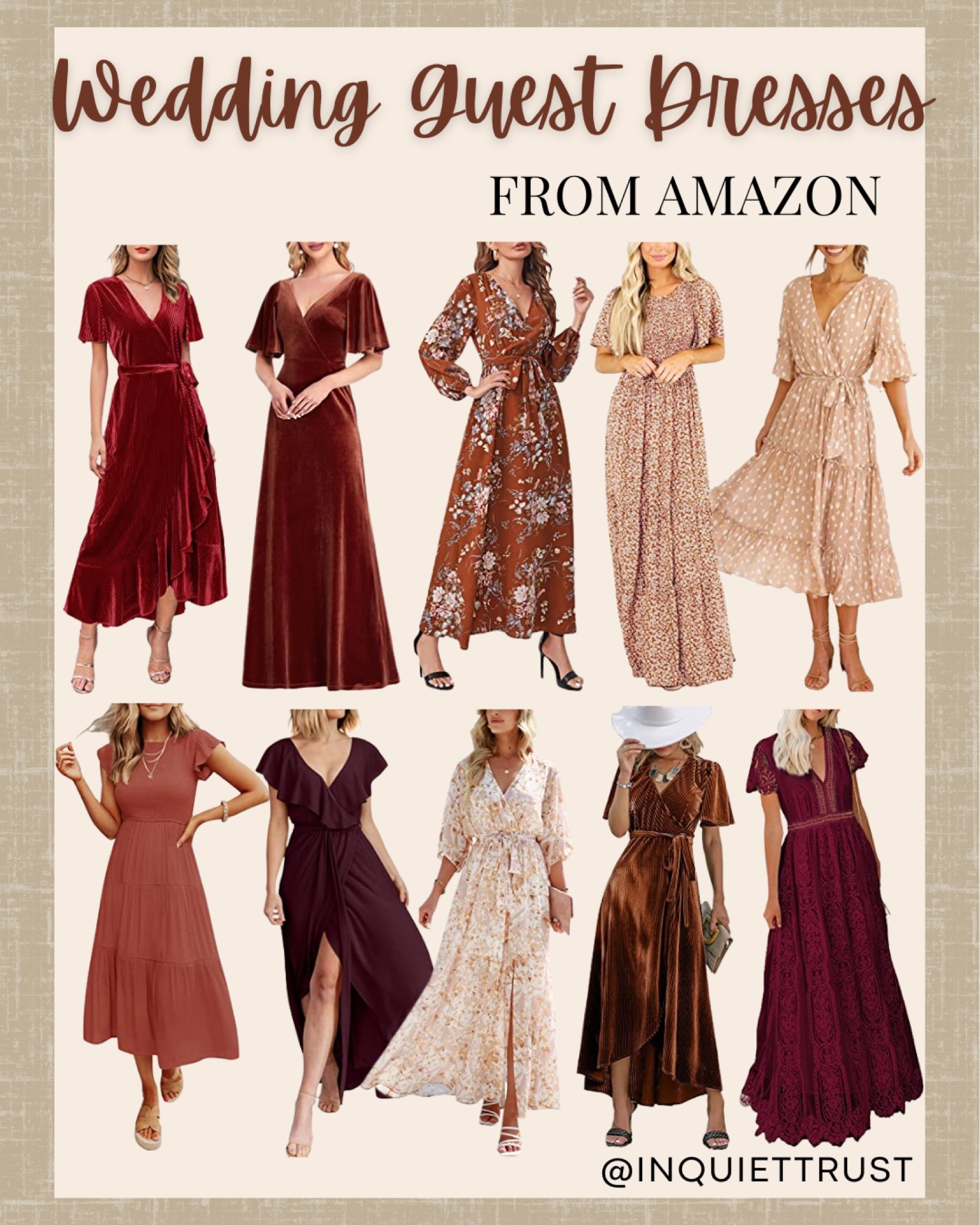 Weddings are always magical and showing up a great dress will make it even more memorable for the couple! That is why I love Amazon for having a big selection of wedding guest dresses.

#BridesmaidDresses #WeddingOutfits #MaxiDresses #VelvetDresses #FloralMaxiDresses

#LTKwedding #LTKbeauty #LTKstyletip