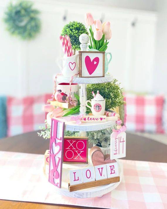 Pink & White Valentines Day Tiered Tray Set Mix and Match | Etsy | Etsy (US)